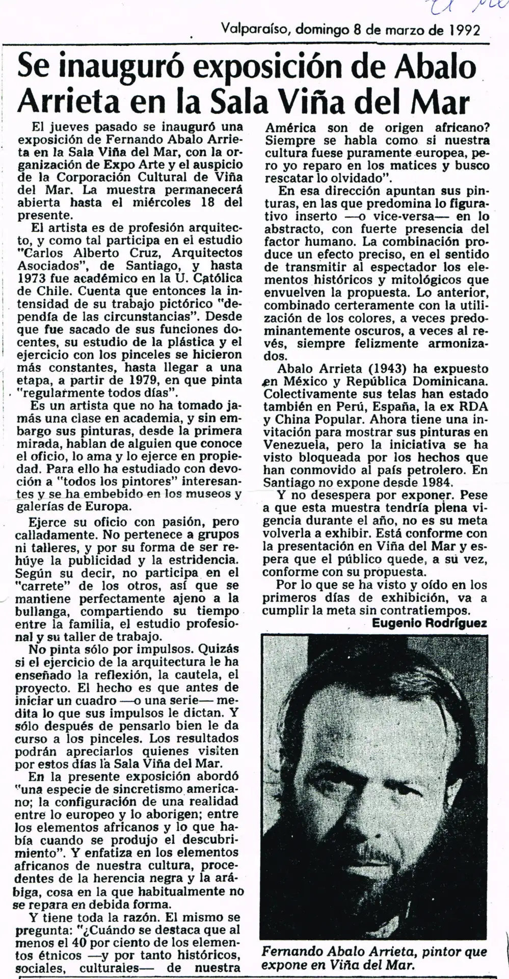 Fernando Abalo Arrieta – 1992 Pinturas, Viña del Mar (Texto: Eugenio Rodríguez)