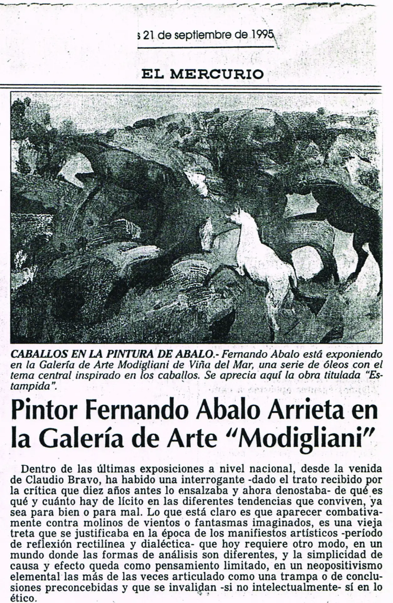 Fernando Abalo Arrieta – 1995 Pinturas, Galería Modigliani (Texto: Daniel Santelices, I)